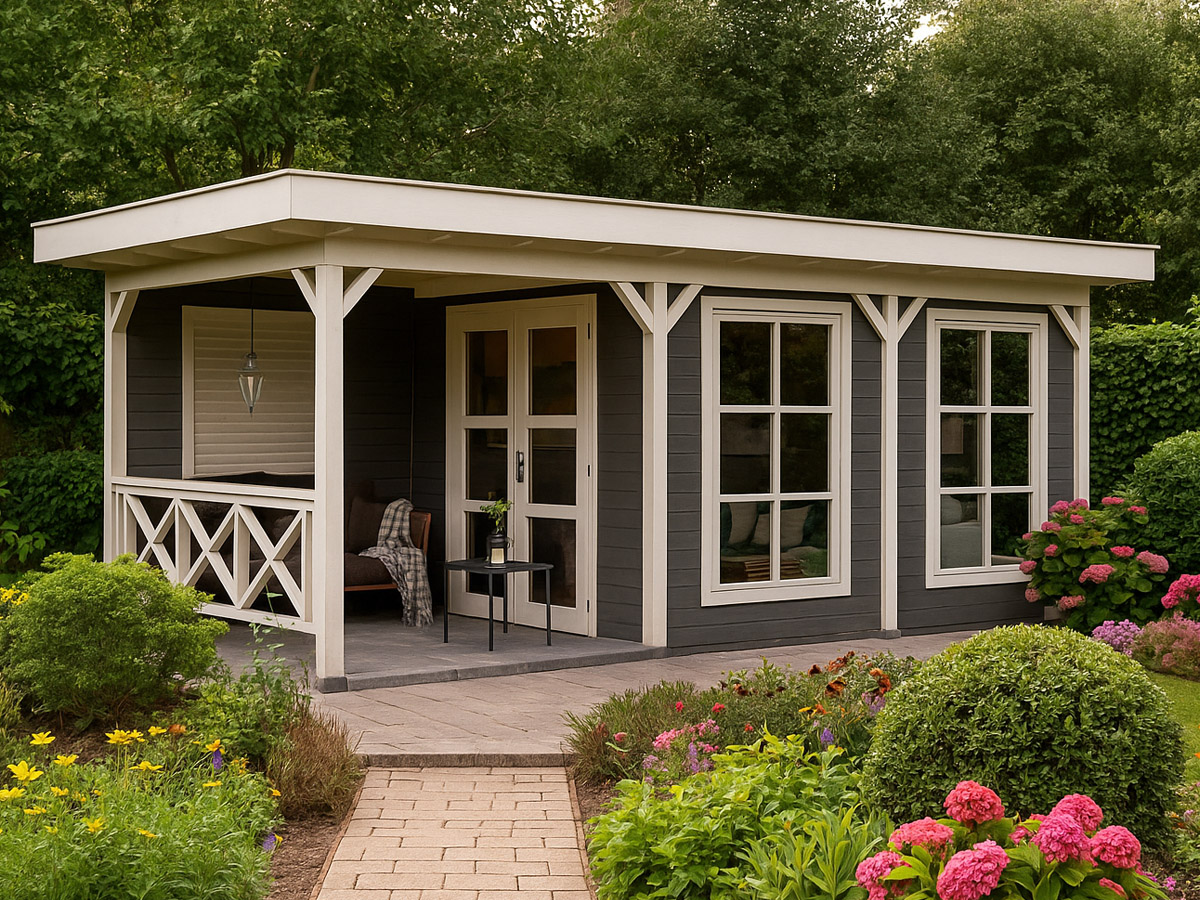 Tuinhuis met luifel en platdak