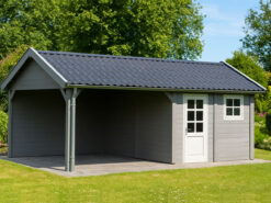 Tuinhuis met luifel en zadeldak