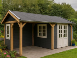 Tuinhuis met luifel en zadeldak