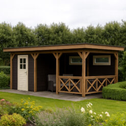 Tuinhuis met luifel en platdak 3