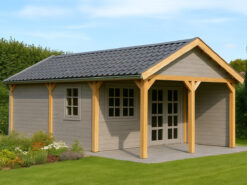 Tuinhuis met luifel en zadeldak