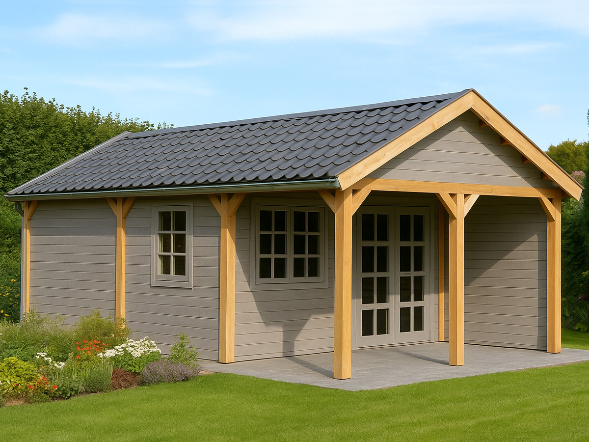 Tuinhuis met luifel en zadeldak