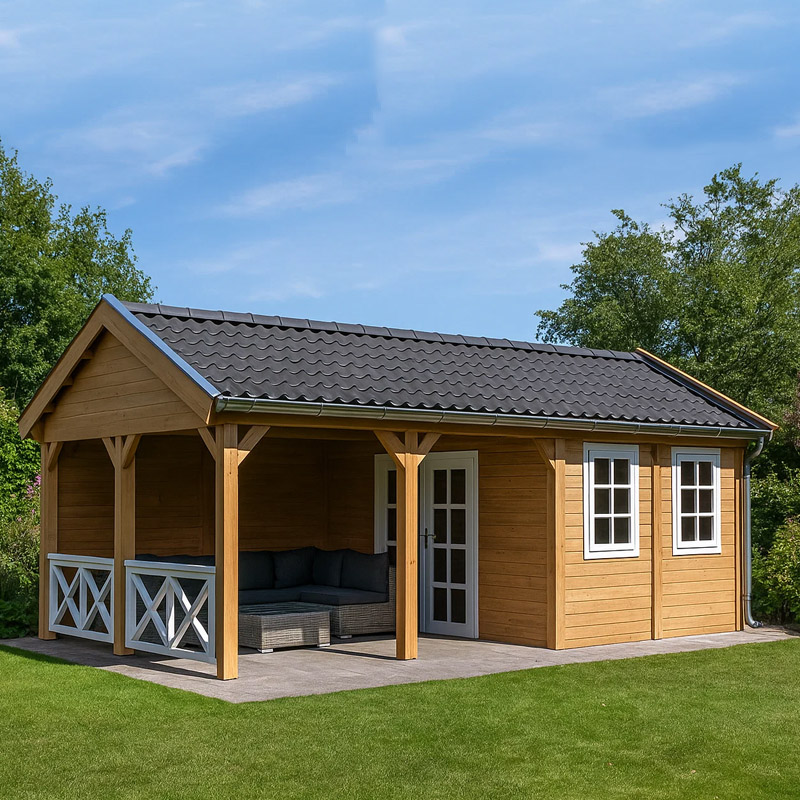 Tuinhuis met zijluifel en zadeldak