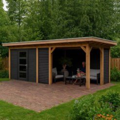 Tuinhuis luxe met luifel en platdak