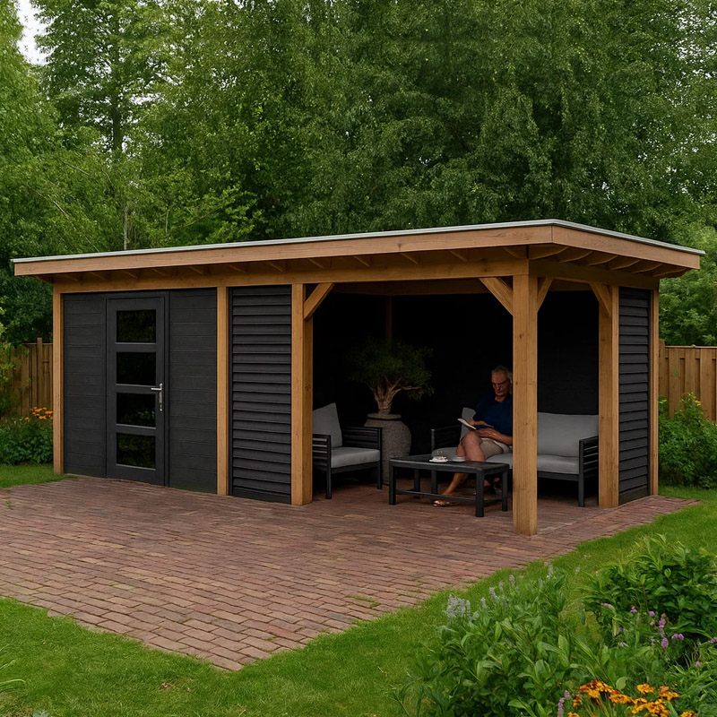 Tuinhuis luxe met luifel en platdak
