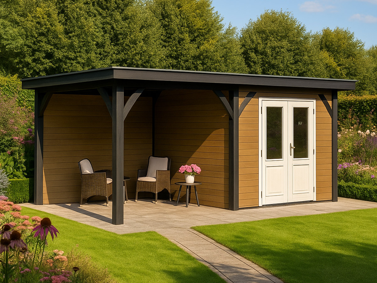 Tuinhuis met zijluifel en platdak