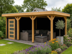 Tuinhuis met luifel en platdak 2