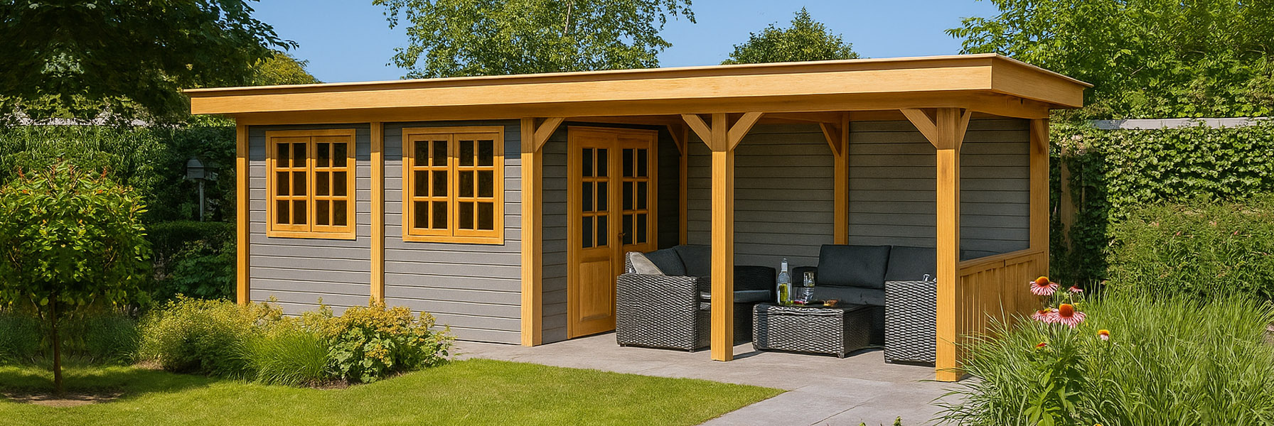 Tuinhuis van Hout tuinhuis met luifel platdak